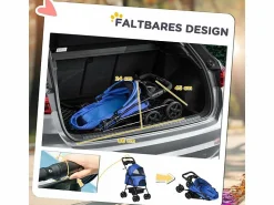 New Cochecito plegable para perros y gatos, diseño práctico, tela Oxford, (67 x 45 x 96 cm) Transportín De Paseo Para Animales