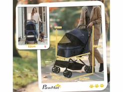 Discount Cochecito plegable para perros y gatos, poliéster resistente, , con ruedas giratorias y funda ajustable (76,5 x 52 x 95 cm) Transportín De Paseo Para Animales