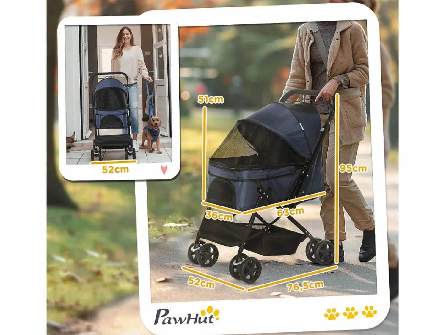Discount Cochecito plegable para perros y gatos, poliéster resistente, , con ruedas giratorias y funda ajustable (76,5 x 52 x 95 cm) Transportín De Paseo Para Animales