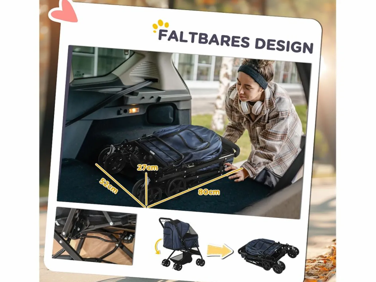 Discount Cochecito plegable para perros y gatos, poliéster resistente, , con ruedas giratorias y funda ajustable (76,5 x 52 x 95 cm) Transportín De Paseo Para Animales