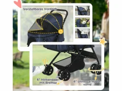 Discount Cochecito plegable para perros y gatos, poliéster resistente, , con ruedas giratorias y funda ajustable (76,5 x 52 x 95 cm) Transportín De Paseo Para Animales