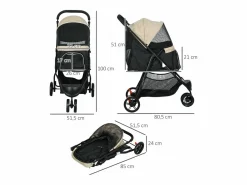 Clearance Cochecito plegable para perros y gatos con protector de lluvia, poliéster, color (80,5 x 51,5 x 100 cm) Caqui