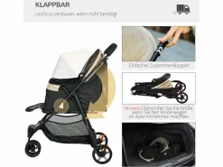 Clearance Cochecito plegable para perros y gatos con protector de lluvia, poliéster, color (80,5 x 51,5 x 100 cm) Caqui