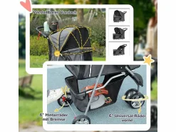 Clearance Cochecito plegable para perros y gatos con cojín, ventanas de malla, portavasos y espacio de almacenamiento, poliéster, oscuro (75 x 45 x 97 cm) Transportín De Paseo Para Animales