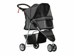 Clearance Cochecito plegable para perros y gatos con cojín, ventanas de malla, portavasos y espacio de almacenamiento, poliéster, oscuro (75 x 45 x 97 cm) Transportín De Paseo Para Animales