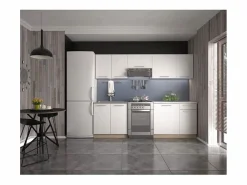 Outlet MSO Cocina blanca con encimera de roble RUSTICA Blanco