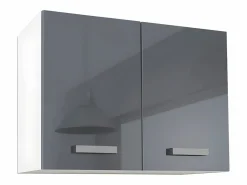 Best Vente-unique Cocina completa - 180 cm - 6 estantes - Blanco y gris - TRATTORIA Gris / Blanco