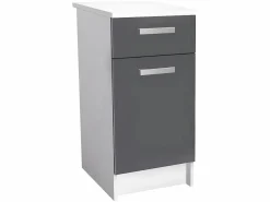 Best Vente-unique Cocina completa - 180 cm - 6 estantes - Blanco y gris - TRATTORIA Gris / Blanco