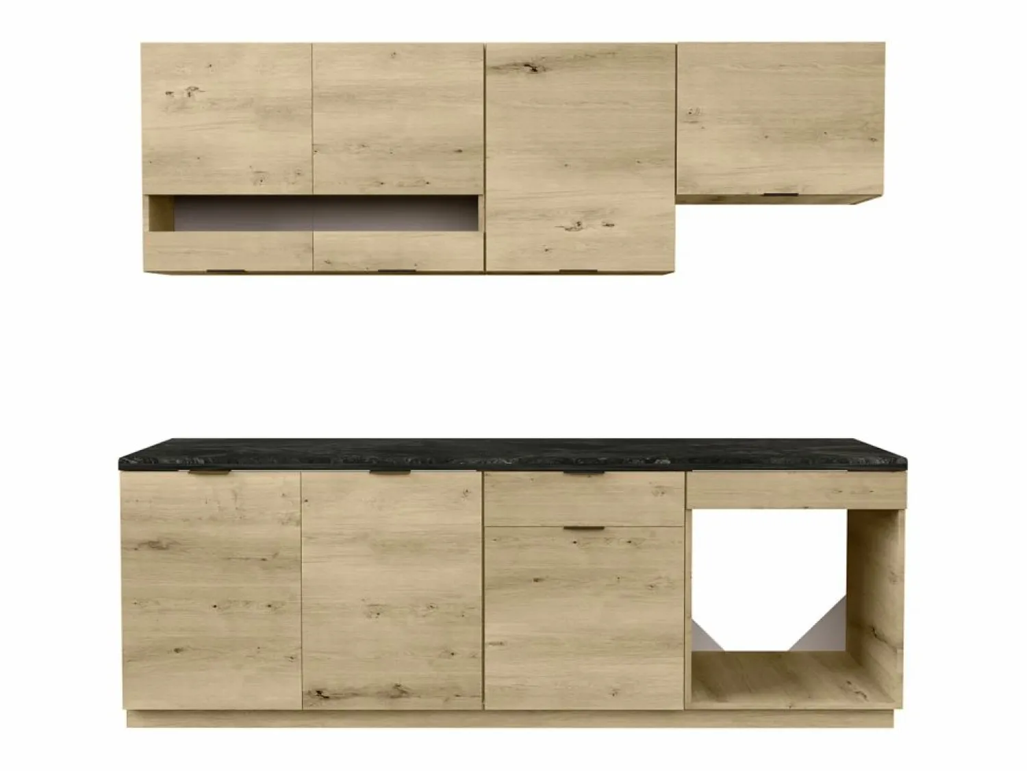 Vente-unique Cocina completa - 200 cm - 6 muebles de almacenamiento - Natural y Antracita - CARMEO