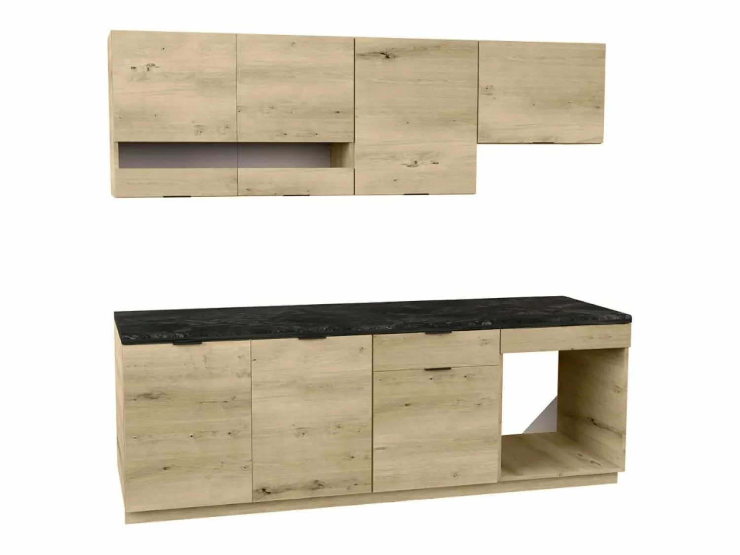 Vente-unique Cocina completa - 200 cm - 6 muebles de almacenamiento - Natural y Antracita - CARMEO