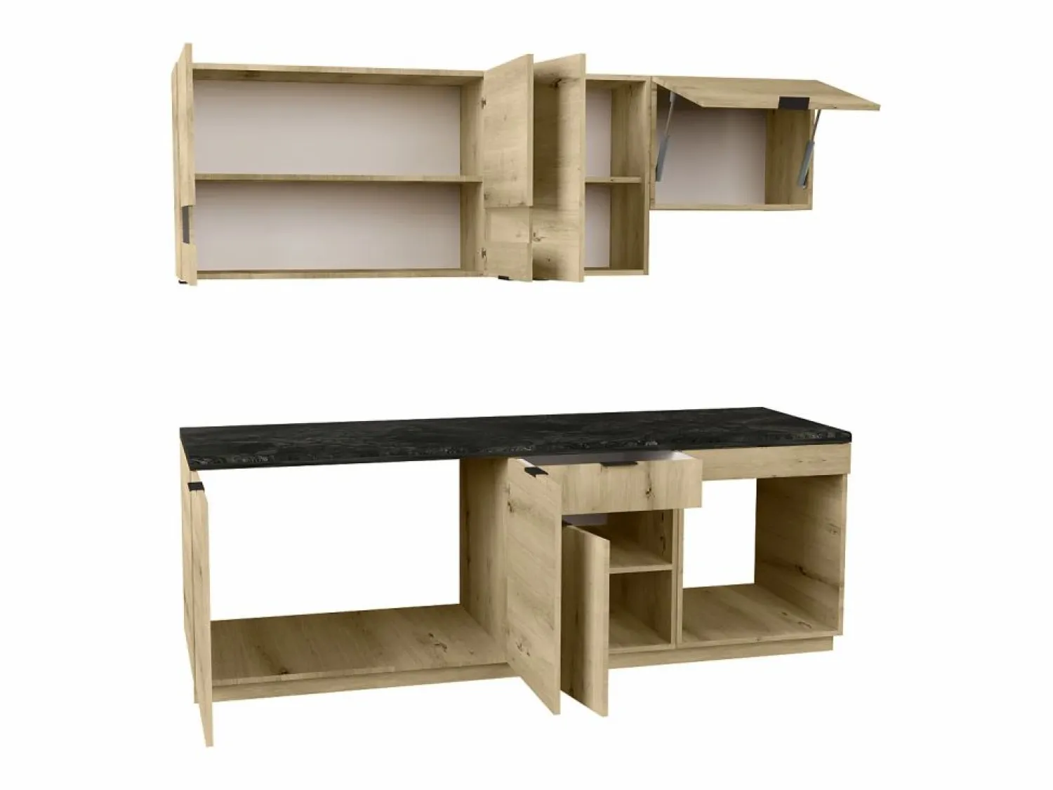 Vente-unique Cocina completa - 200 cm - 6 muebles de almacenamiento - Natural y Antracita - CARMEO
