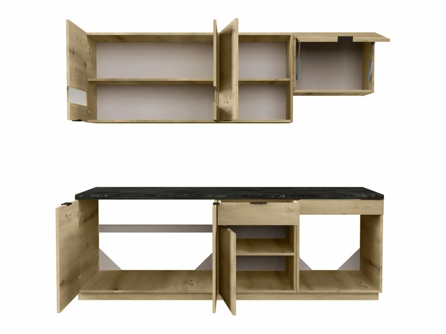 Vente-unique Cocina completa - 200 cm - 6 muebles de almacenamiento - Natural y Antracita - CARMEO