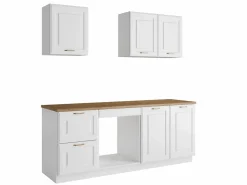 Vente-unique Cocina completa - Con encimera de 200 cm - Blanca y natural - CELOMIA