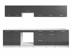 Clearance Cocina completa - Con encimera 300 cm - Gris brillante y Blanco - TRATTORIA Cocina Completa
