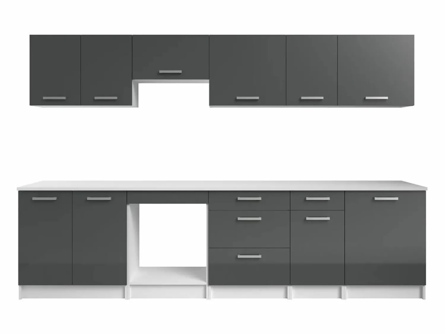 Clearance Cocina completa - Con encimera 300 cm - Gris brillante y Blanco - TRATTORIA Cocina Completa