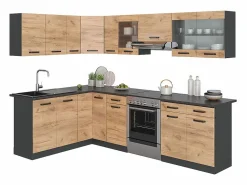 Hot Cocina esquinera oro power roble/antracita 270x60x81.6 rick Cocina Completa