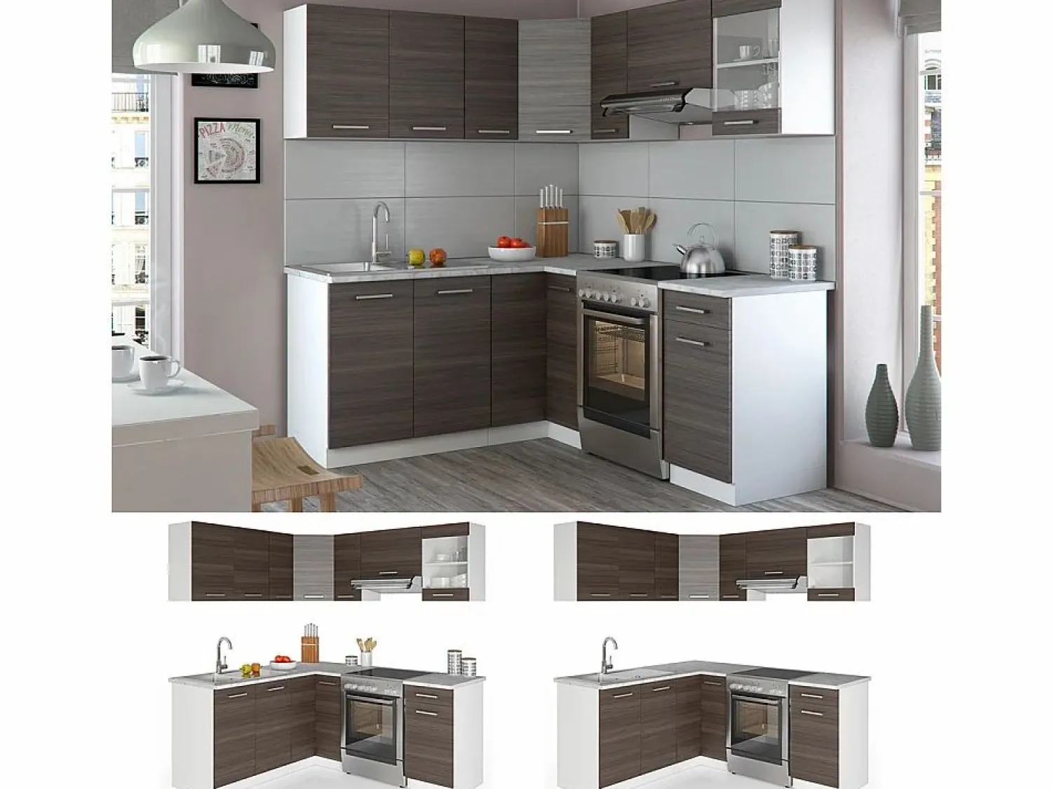 Vicco Cocina esquinera precioso gris/blanco 190x60x81.6 rick