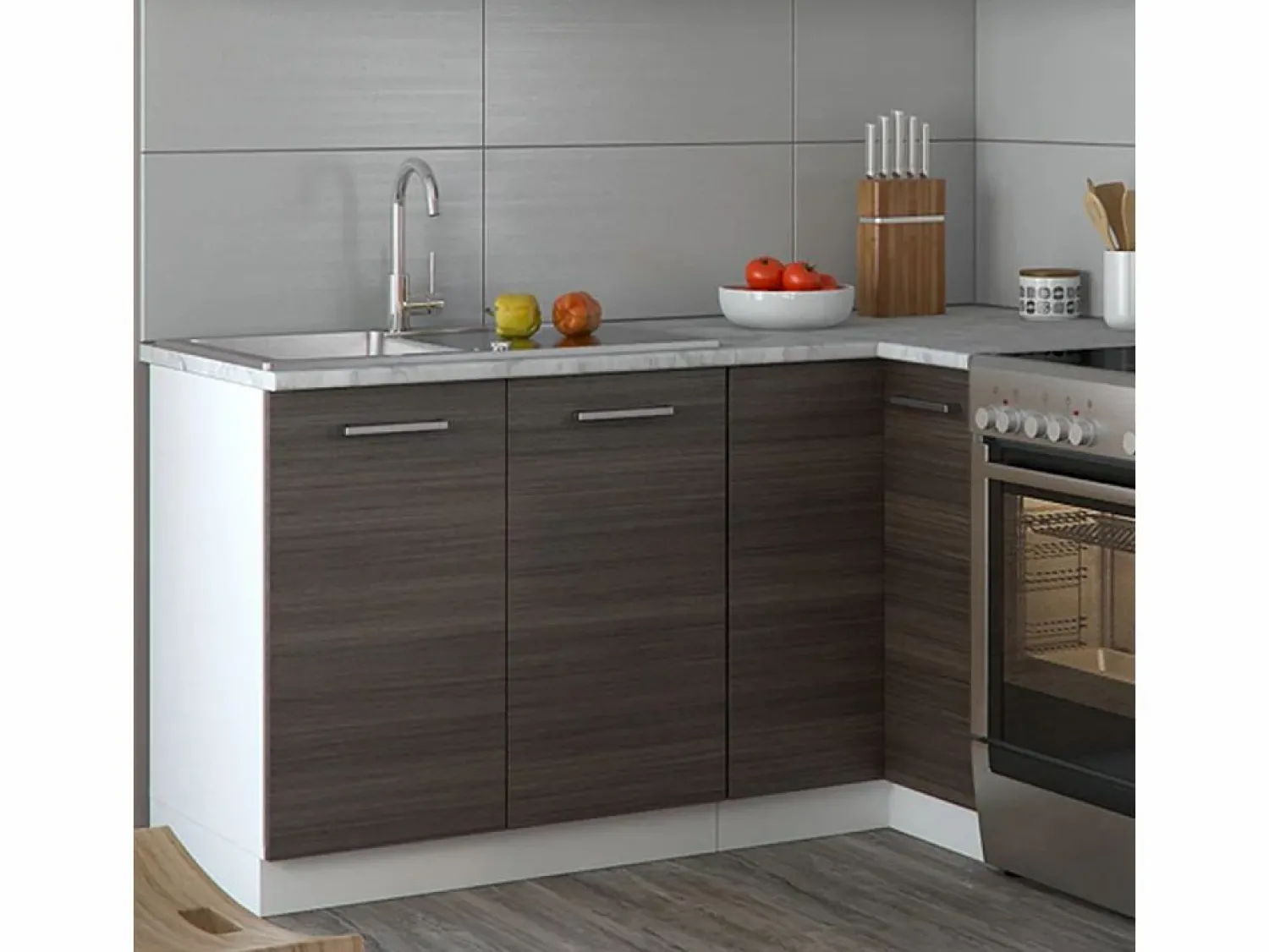 Vicco Cocina esquinera precioso gris/blanco 190x60x81.6 rick