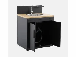 Clearance Sweeek Cocina exterior de acero y decoración de madera 1 fregadero 2 puerta Negro