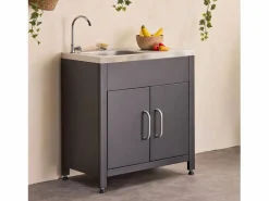 Sweeek Cocina exterior de acero con fregadero de 80cm Negro