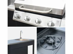 Outlet Sweeek Cocina exterior de acero con barbacoa de gas americana de 5 quemadores Negro