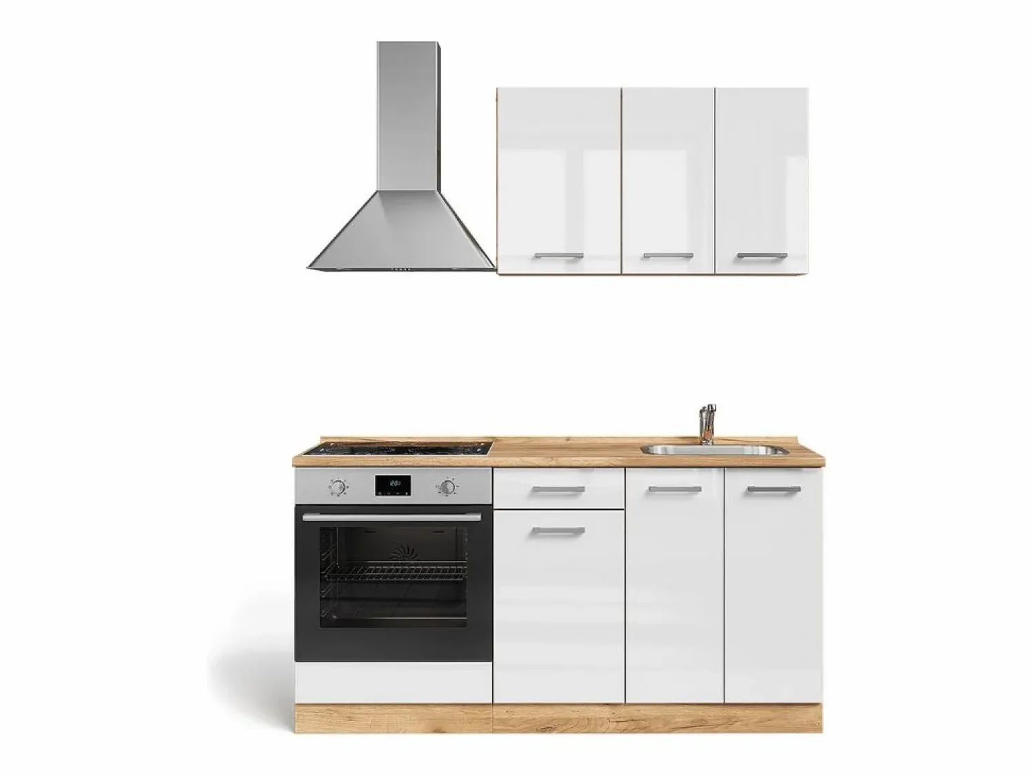 Vicco Cocina para solteros blanco brillo intenso/roble dorado 160x46x81.6 r-line Color natural oscuro
