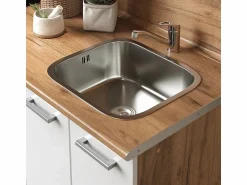 Vicco Cocina para solteros blanco brillo intenso/roble dorado 160x46x81.6 r-line Color natural oscuro