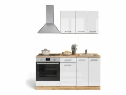 Vicco Cocina para solteros blanco brillo intenso/roble dorado 160x46x81.6 r-line Color natural oscuro
