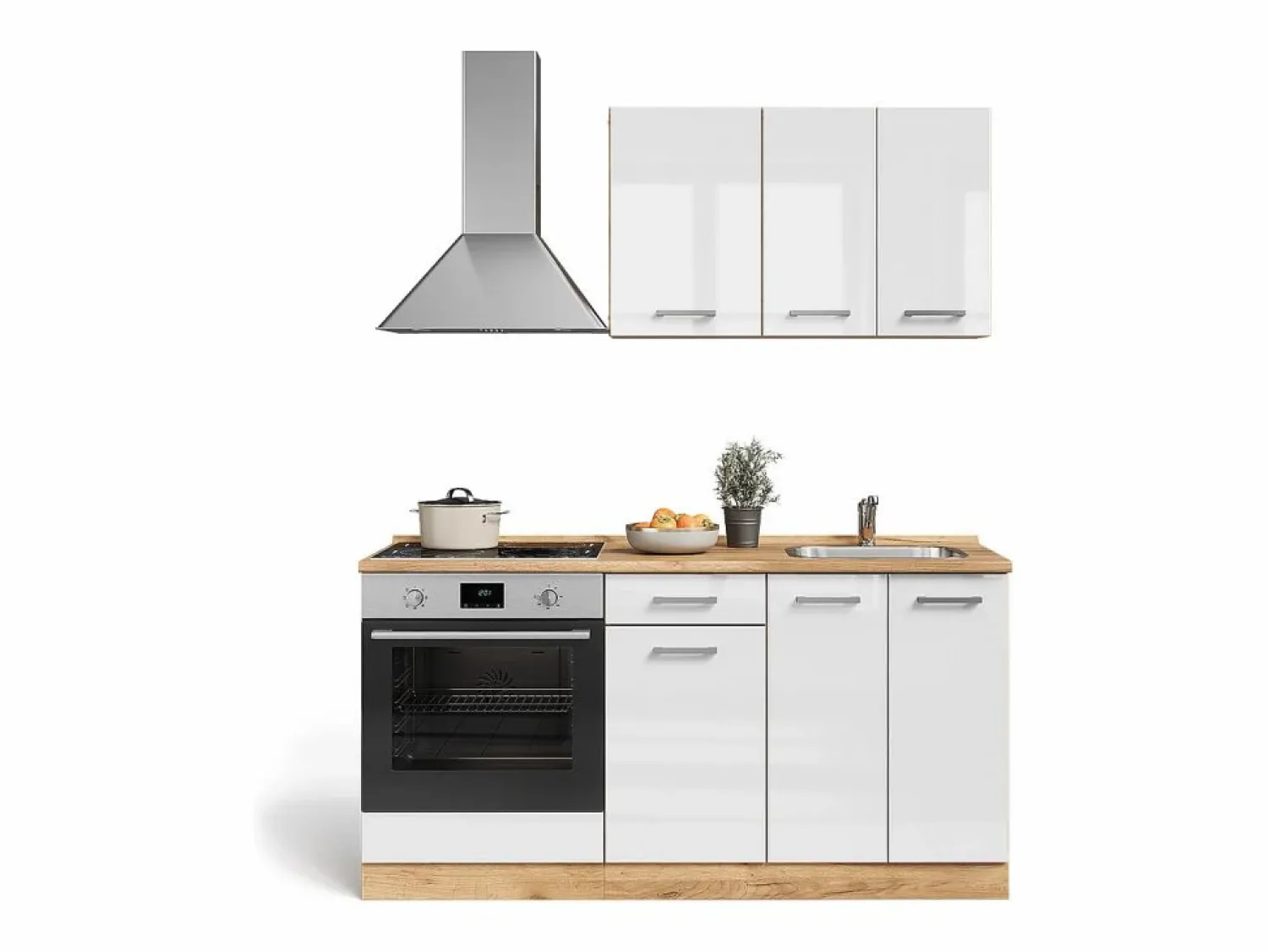 Vicco Cocina para solteros blanco brillo intenso/roble dorado 160x46x81.6 r-line Color natural oscuro