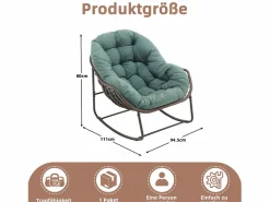 Cocon - Mecedora de ratán - Estructura de acero con cojín suave - Para uso en interiores y exteriores
