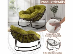 Cocon - Mecedora de ratán - Estructura de acero con cojín suave - Para uso en interiores y exteriores Verde