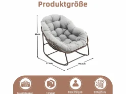 Clearance Cocon - Mecedora de ratán - Estructura de acero con cojín suave - Para uso en interiores y exteriores Gris claro