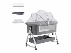 Best DripeX Cododo Cradle con colchón, almacenamiento, mosquitera, ruedas, 6 alturas, 92x55x83cm Gris claro