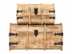 vidaxl Cofres de almacenamiento 2 unidades madera maciza de mango Color natural claro