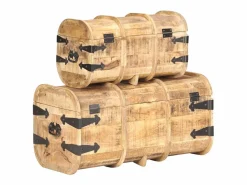 Outlet Cofres de almacenamiento 2 unidades madera maciza de mango ES915073 Marru00f3n