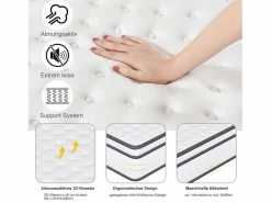 Colchón 140 x 190 cm - altura 25 cm - de espuma fría - ergonómico - con muelles ensacados - para niños y adultos