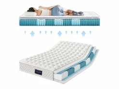 Clearance ModernLuxe Colchón de muelles 160x200 cm espuma espesor 25 cm - dureza H3 - funda acolchada de microfibra - Blanco