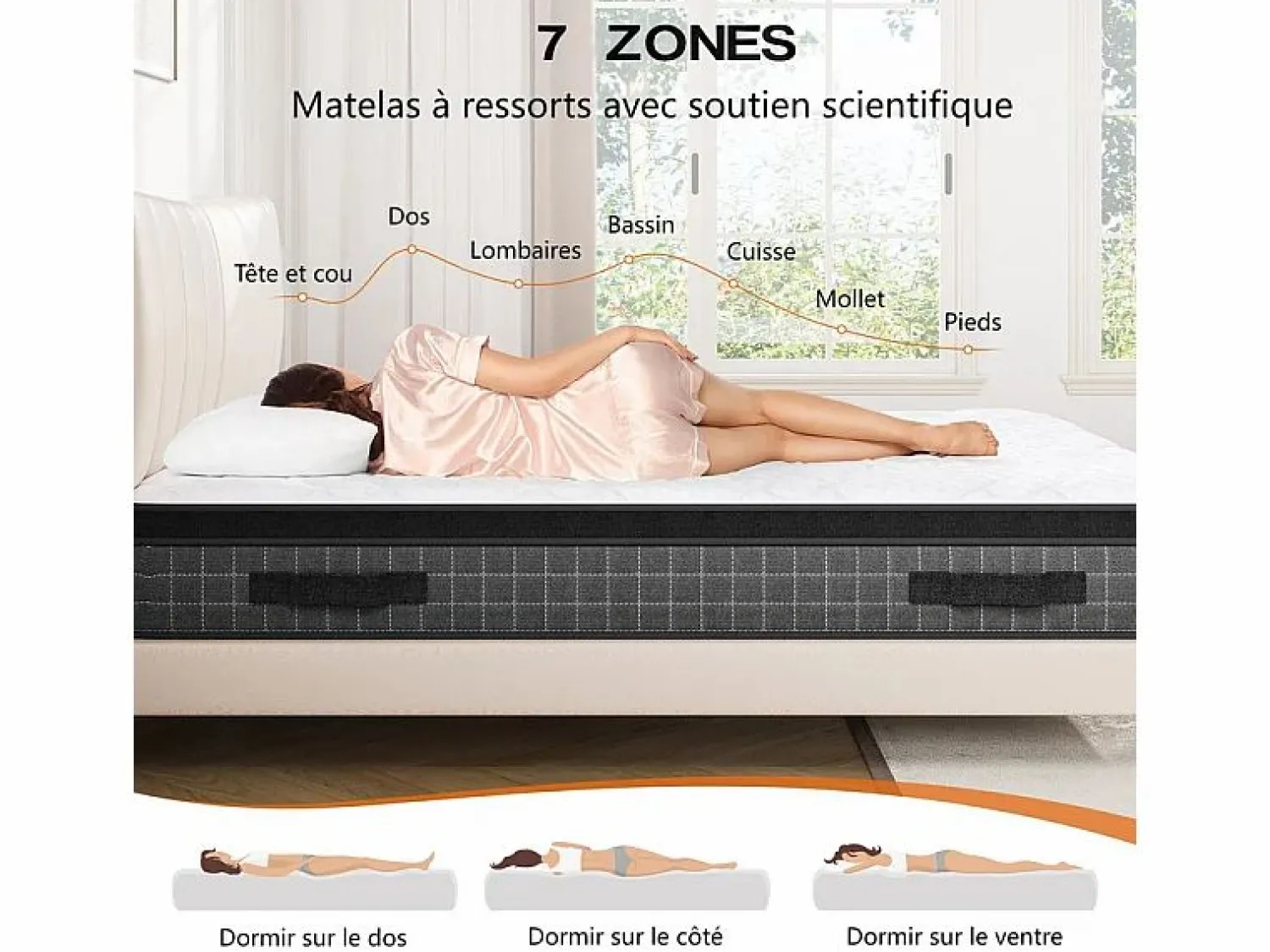 Hot DripeX Colchón 120x200cm anti-fuego muelles ensacados - esp.25cm - soporte ergonómico 7 zonas - transpirable - silencioso