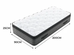 New Colchón 90x200cm anti-fuego muelles ensacados - esp.25cm - soporte ergonómico 7 zonas - transpirable - silencioso Colchón Muelles Ensacados
