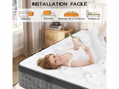 New Colchón 90x200cm anti-fuego muelles ensacados - esp.25cm - soporte ergonómico 7 zonas - transpirable - silencioso Colchón Muelles Ensacados