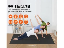 Online Colchoneta de Yoga SucceBuy, Colchoneta de Ejercicio, 2,4 x 1,8 m, Colchoneta de Yoga Antideslizante, PVC, para Pilates y Entrenamiento en el Suelo Negro