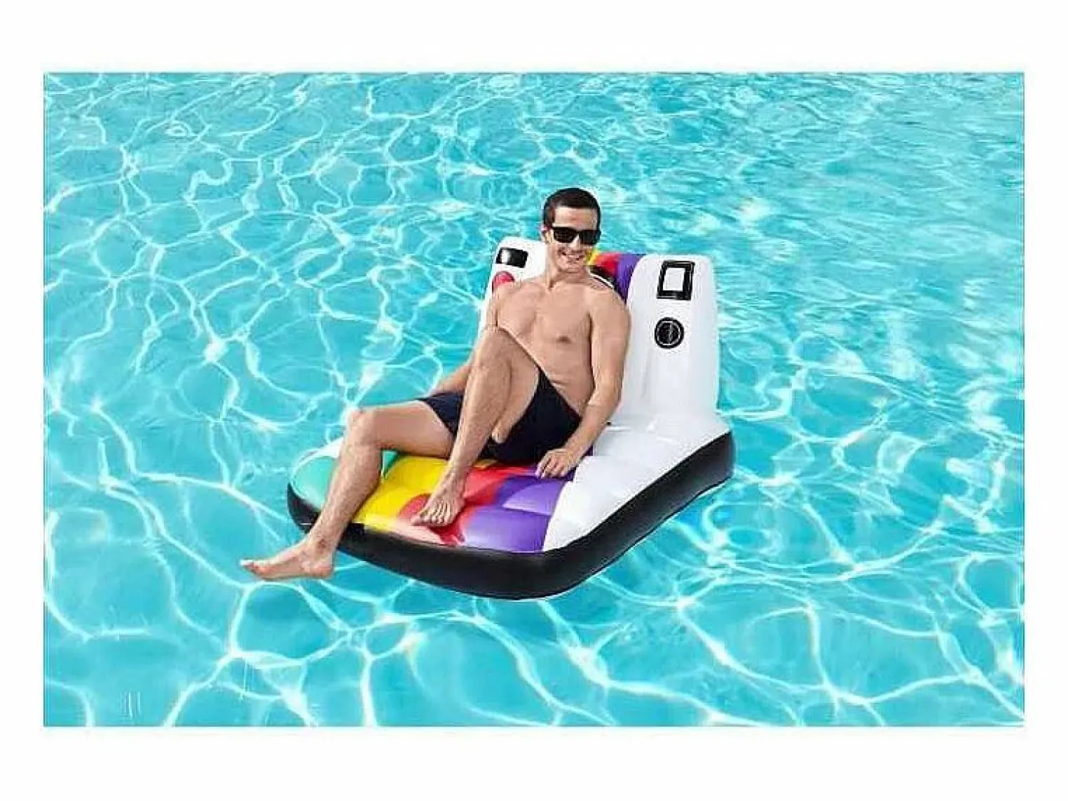 Bestway Colchoneta Hinchable para Playa o Piscina Pose n´float 127x102 cm con Diseño en forma de Cámara de Fotos Multicolor