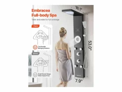 Best Columna de Ducha con Cabezal de Ducha Efecto Lluvia SucceBuy de Acero Inoxidable, Grifo 6 Funciones, 5 Chorros Corporales y Ducha de Mano, 1345 mm Negro