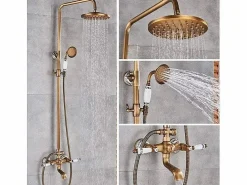 Valaz Columna de ducha para bañera retro FLORINA envejecido Dorado