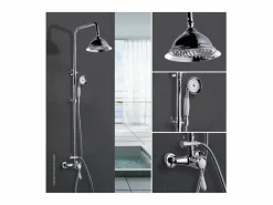 Outlet Columna de ducha retro cromada con mezclador mecánico, cabezal orientable Ø205 mm y ducha de mano 1 chorro antical Columna De Ducha