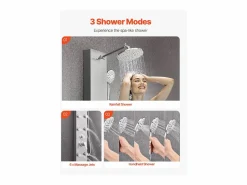 Columna de Ducha SucceBuy, con Cabezal de Ducha Efecto Lluvia, Sistema de Panel de Ducha Mural de Alta Presión de Acero Inoxidable Cepillado de 124 cm
