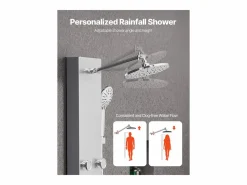 Columna de Ducha SucceBuy, con Cabezal de Ducha Efecto Lluvia, Sistema de Panel de Ducha Mural de Alta Presión de Acero Inoxidable Cepillado de 124 cm