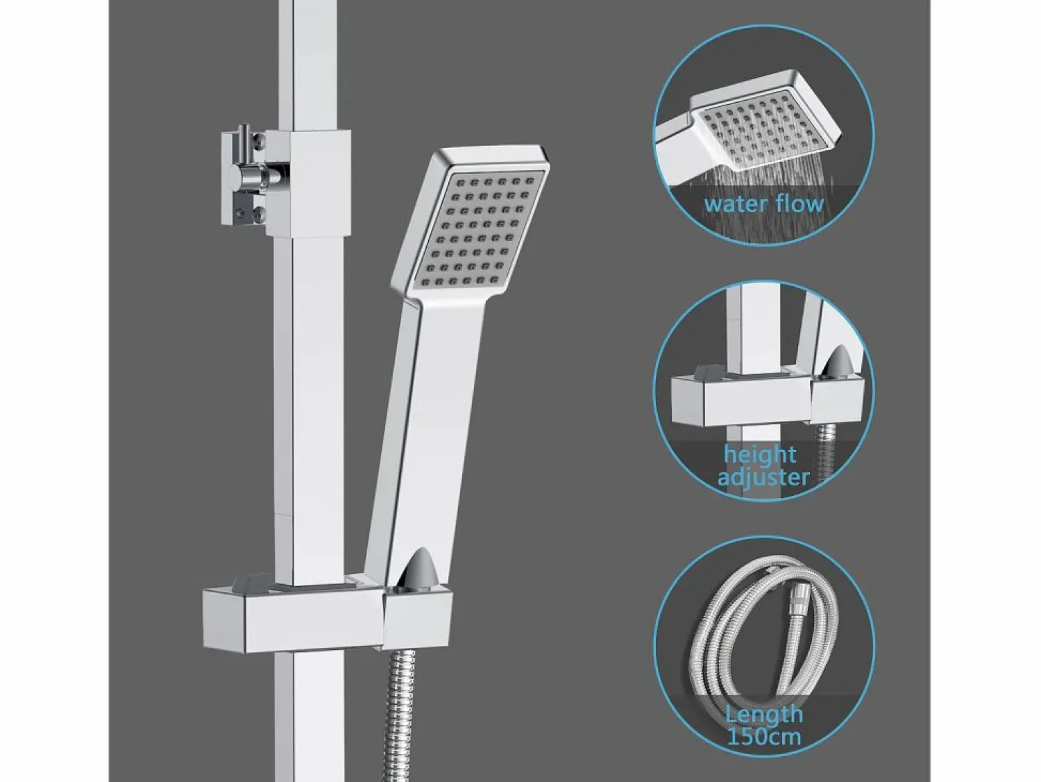 New Aica Columna de Ducha Termostática Cromado, Alcachofa Cuadrada y Ducha Superior Grande Plateado