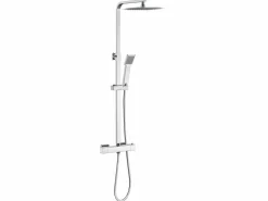 Aica Columna de Ducha Termostática Cromada Ajustable con Alcachofa y Ducha Superior Grande Cuadrada