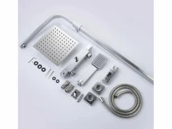 Aica Columna de Ducha Termostática Cromada Ajustable con Alcachofa y Ducha Superior Grande Cuadrada
